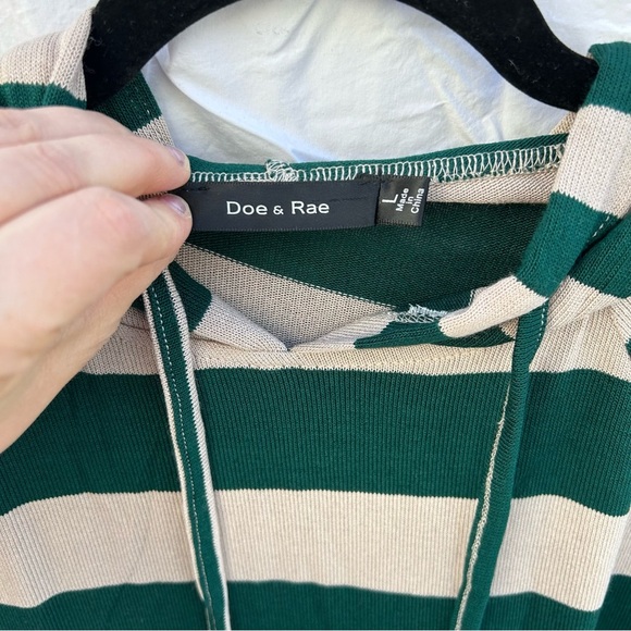 NWT Anthropologie Doe & Rae Knit Lightweight Stripe Hoodie Green Tan Size L 0033 - Picture 5 of 7